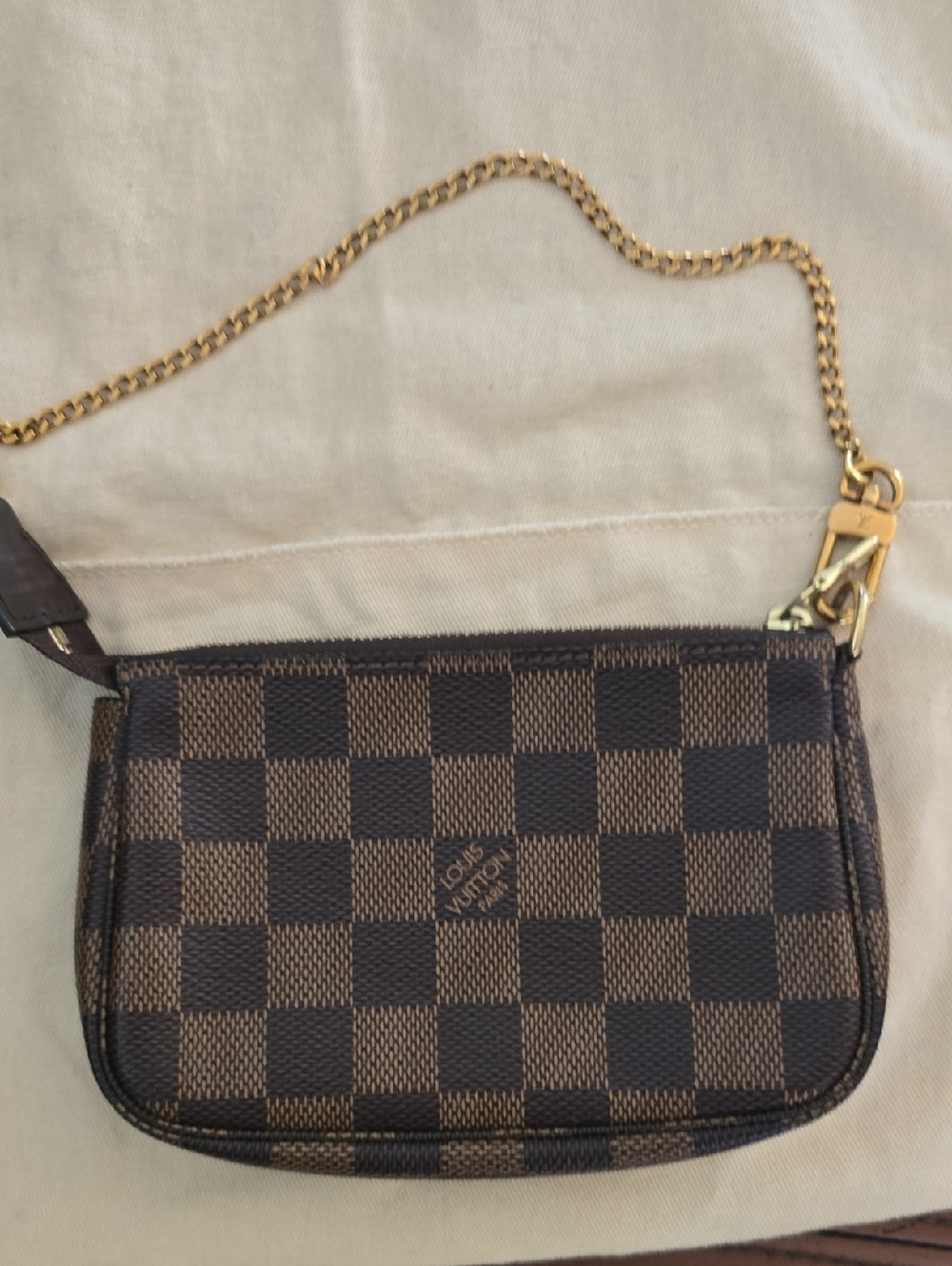 Louis Vuitton Damier Ebene Mini Pochette with Gold Chain